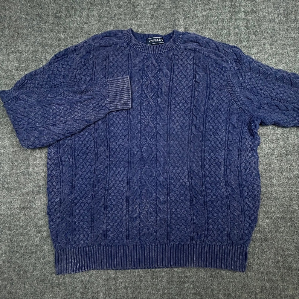 Crown & Ivy 3D Cable Knit Sweater Mens Size XL Purple Retro Preppy Faded